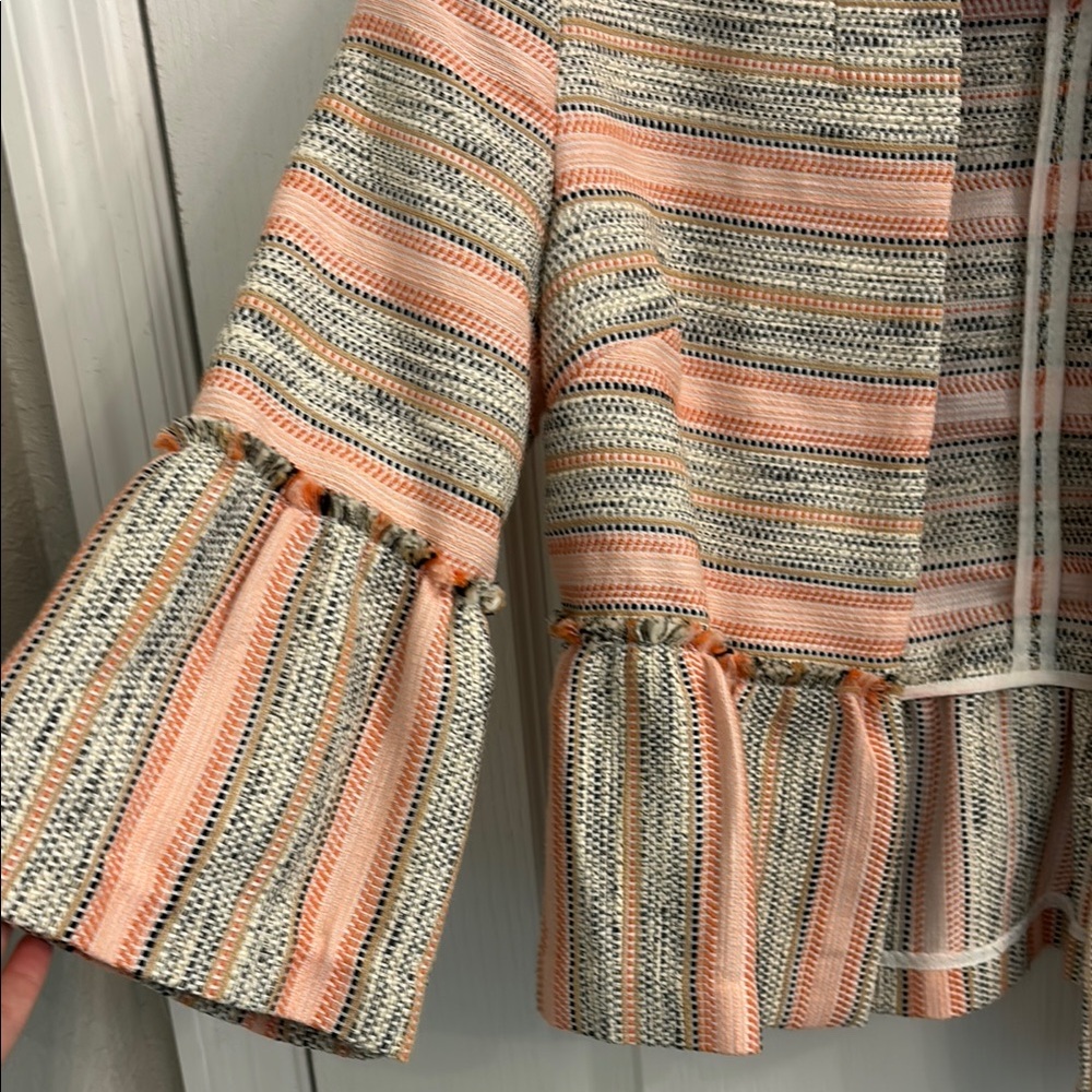 Striped Ruffle Sleeve Blazer - Picture 3 of 4